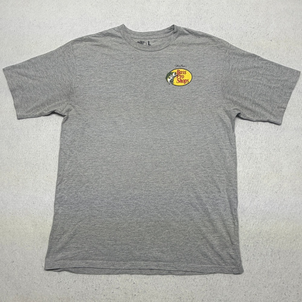 Bass Pro Shops Johnny Morris Graphic TShirt Mens Large Gray Heather Short Sleeve